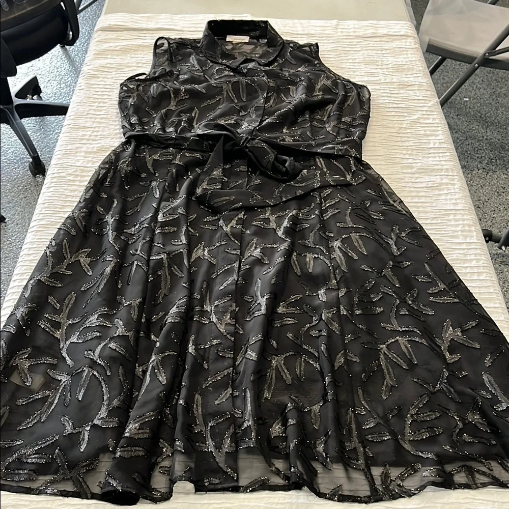 Calvin Klein dress cocktail women’s black Textured Fabric size 14 elegant flow - Picture 7 of 13